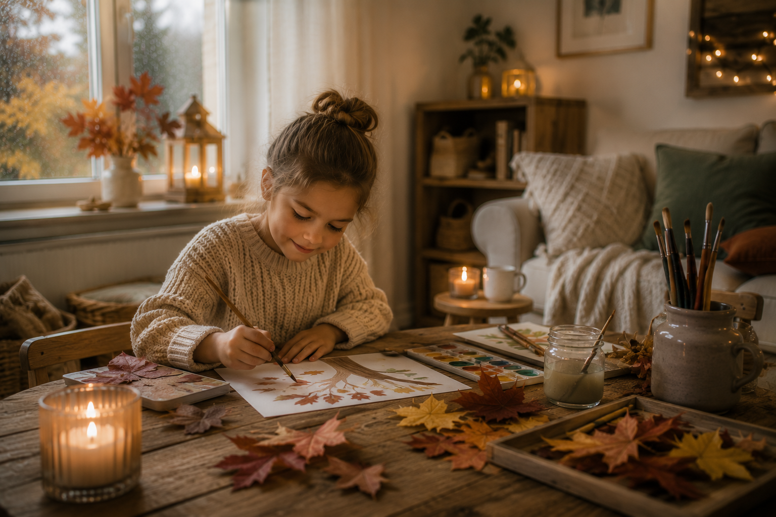 Herbstlich malen mit Kindern an einem Regentag