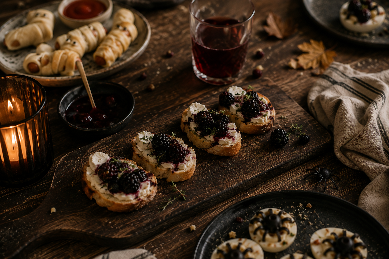Crostini mit Ziegenkäse und Brombeeren