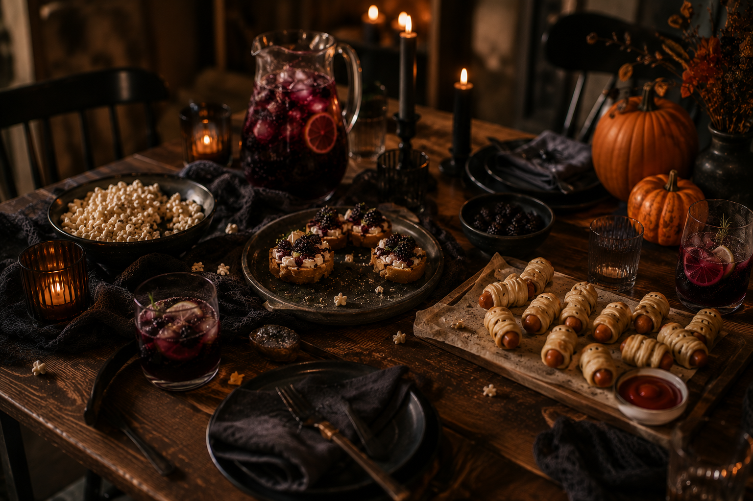 Halloween-Partytafel mit Fingerfood