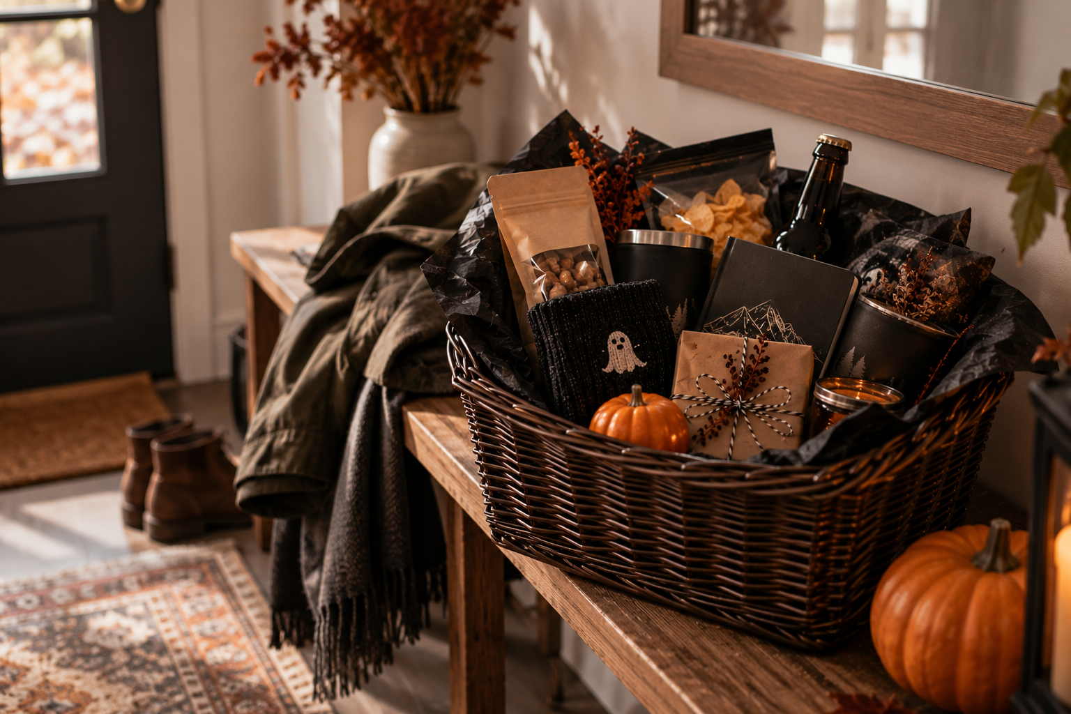 Fertig gepackter Boo Basket als persönliche Halloween-Überraschung für den Freund