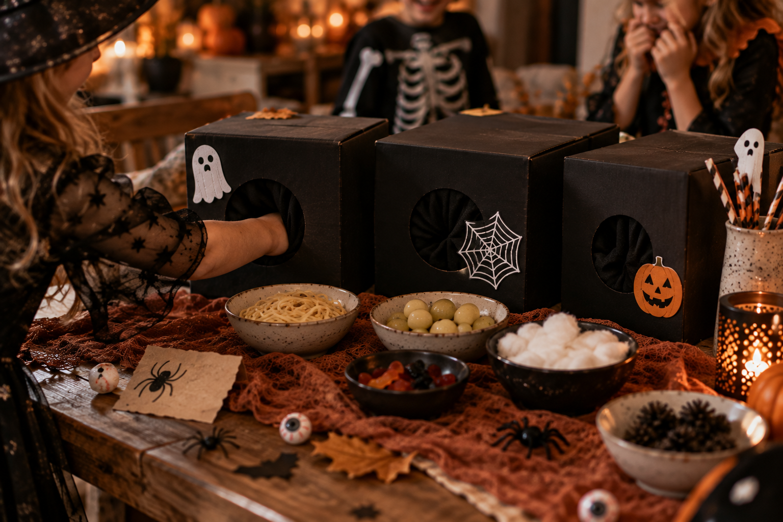Fühlbox bei Halloween Kinderparty Gruselige Fühlbox als Spiel für eine Halloween Kinderparty