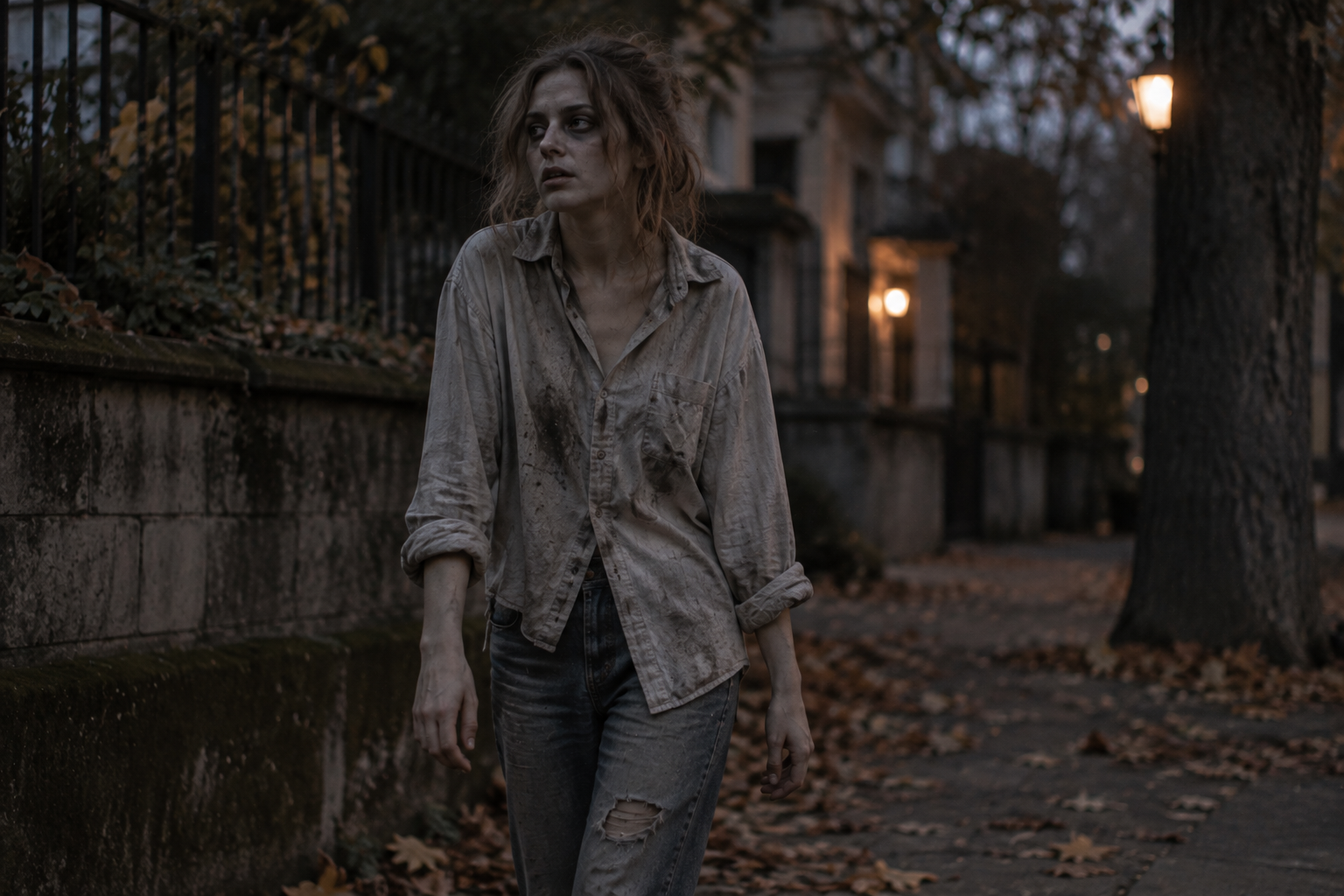 Zombie-Kostüm aus alter Kleidung und Halloween-Make-up