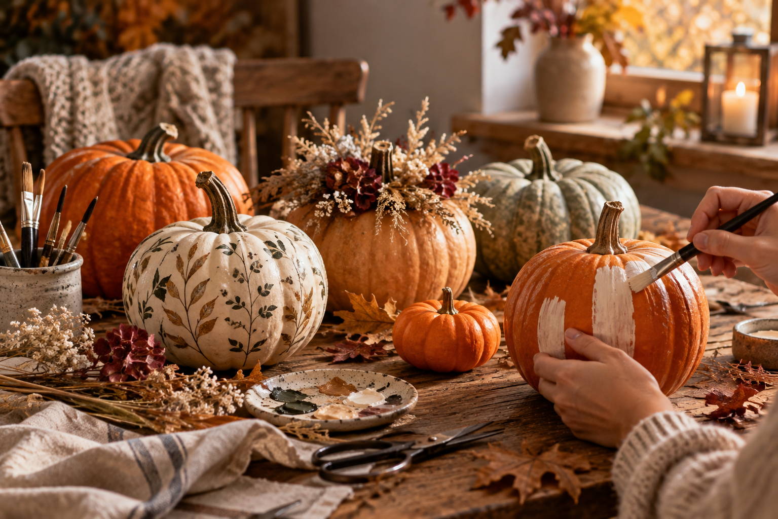 Verschiedene Ideen zum Kürbis dekorieren für Herbst und Halloween