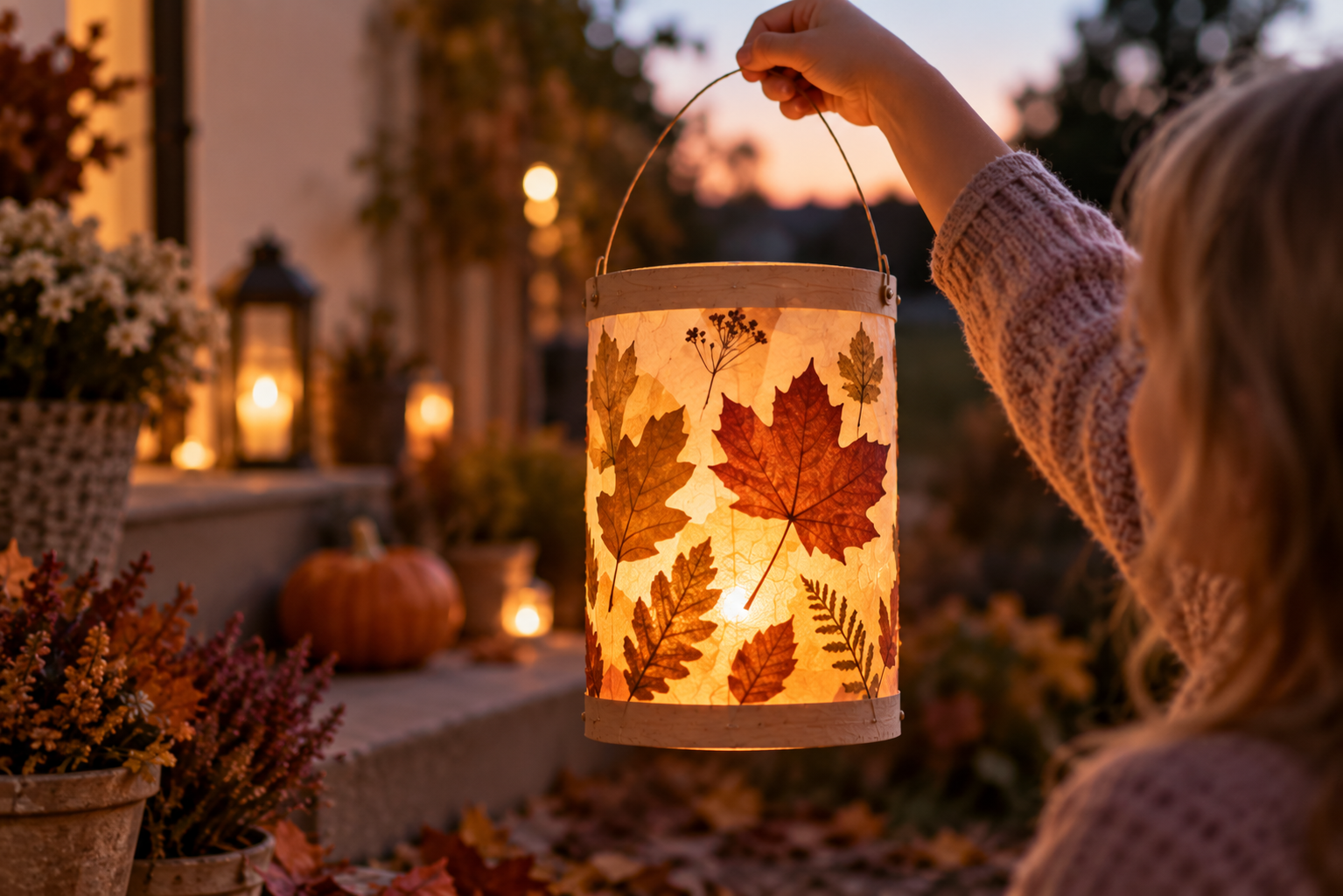 Mit Kindern Laternen bastelnterne-herbstblaetter Laterne mit gepressten Herbstblättern