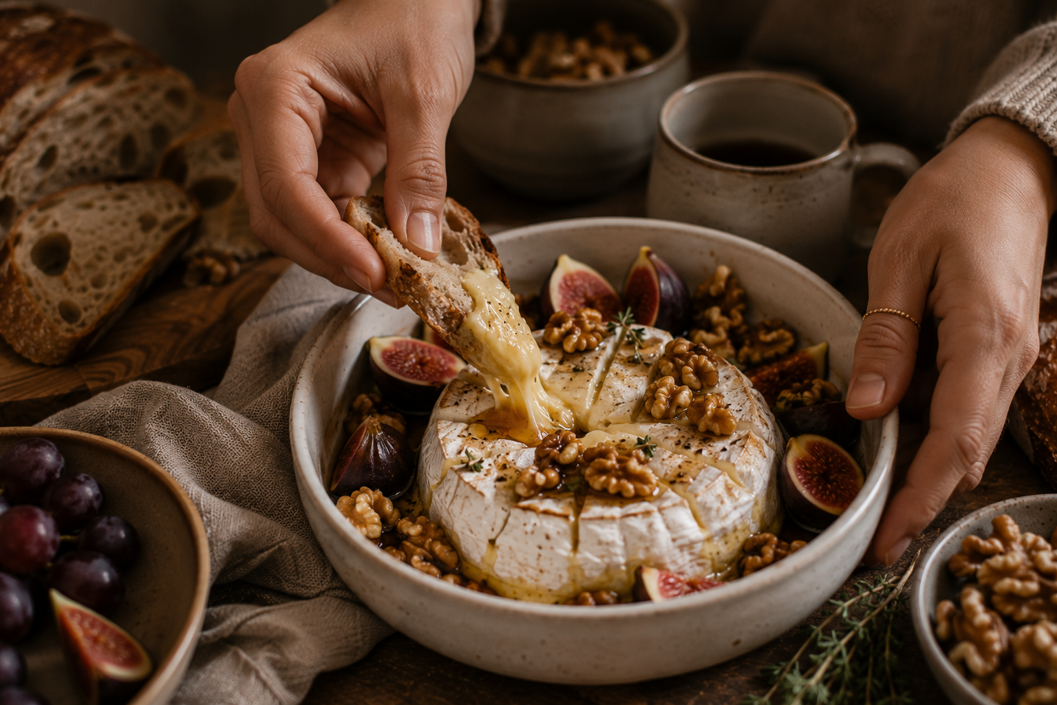 Warmer Camembert mit Feigen und Walnüssen beim herbstlichen Brunch