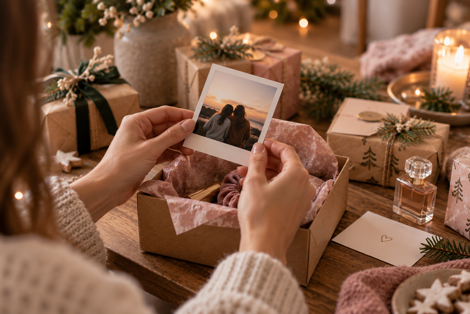 Gemeinsames Foto, Karte und kleiner Duft als persönliche Adventskalender-Füllungen