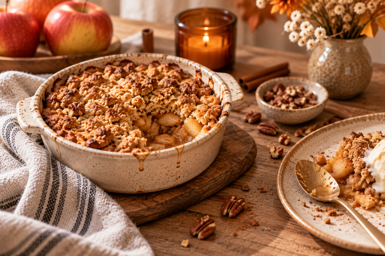 Warmer Pumpkin Spice Apfel-Crumble mit knusprigen Streuseln