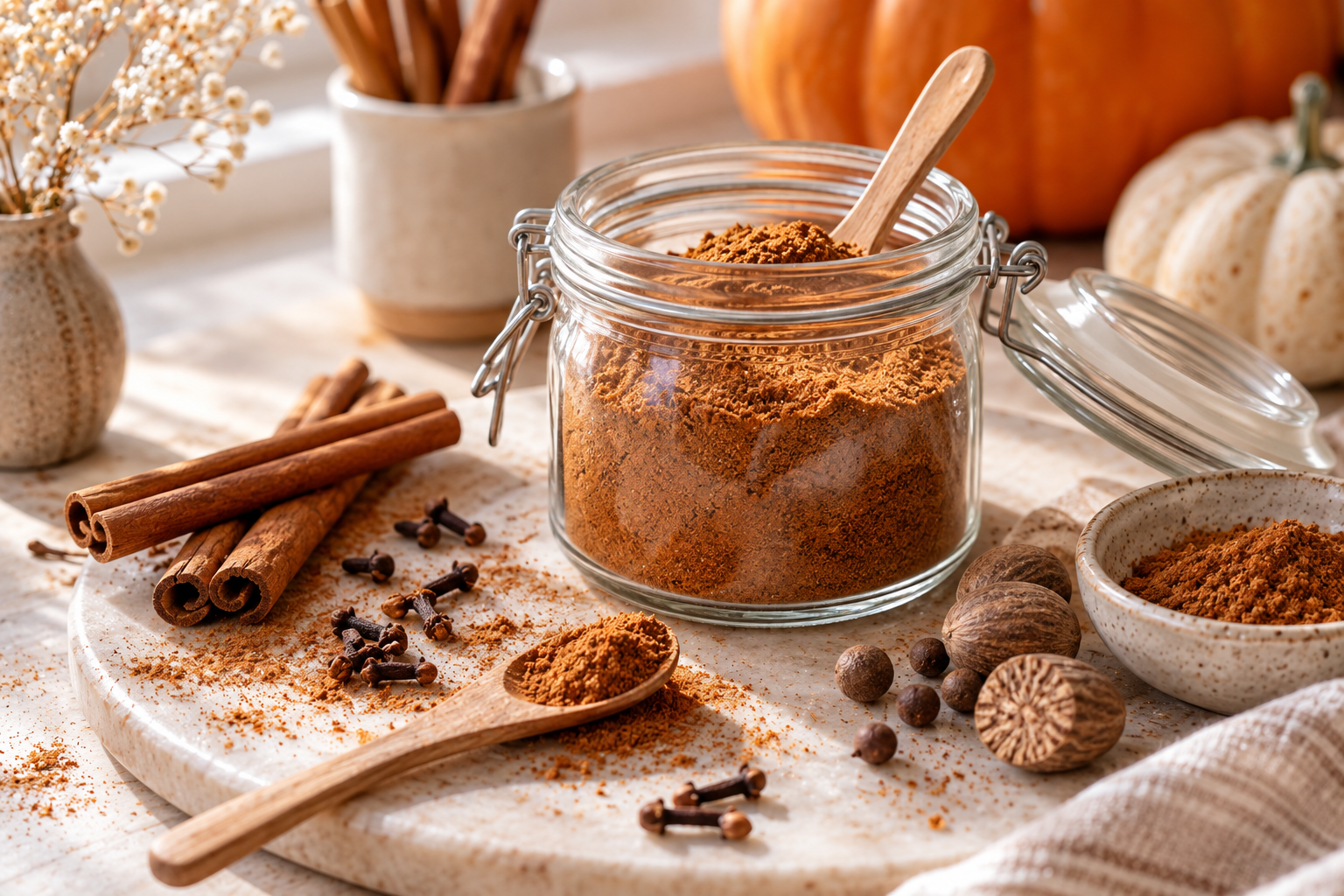 Selbst gemischtes Pumpkin Spice in einem kleinen Gewürzglas