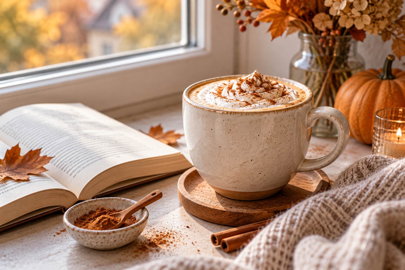 Cremiger Pumpkin Spice Latte mit Milchschaum in einer Tasse