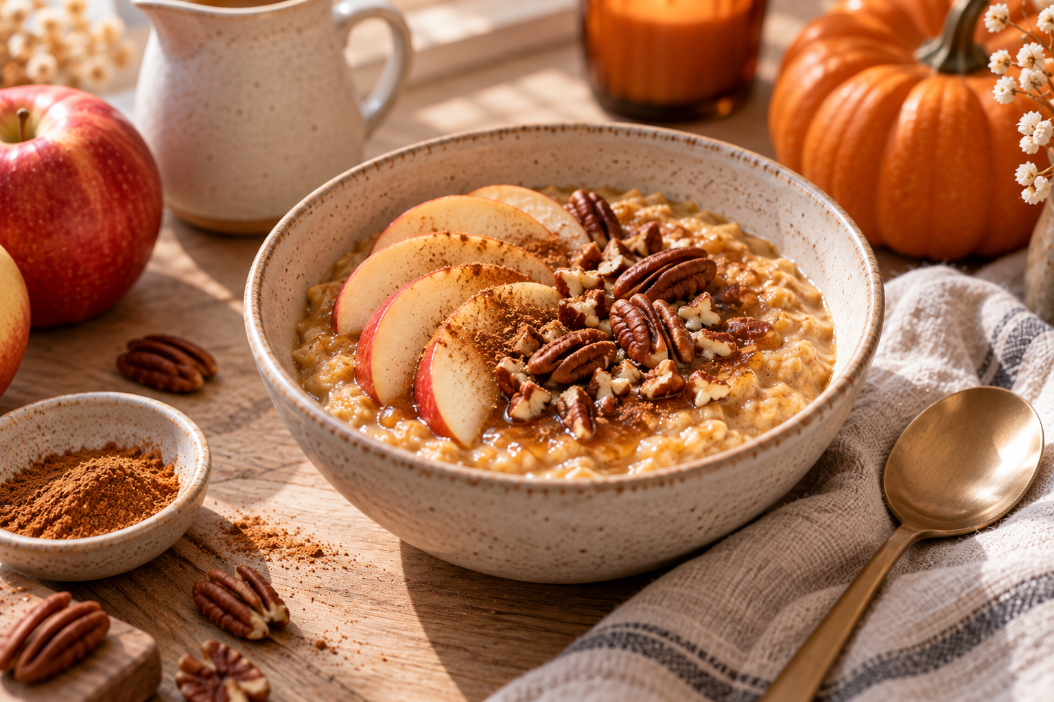 Pumpkin Spice Porridge mit Apfel und Pekannüssen