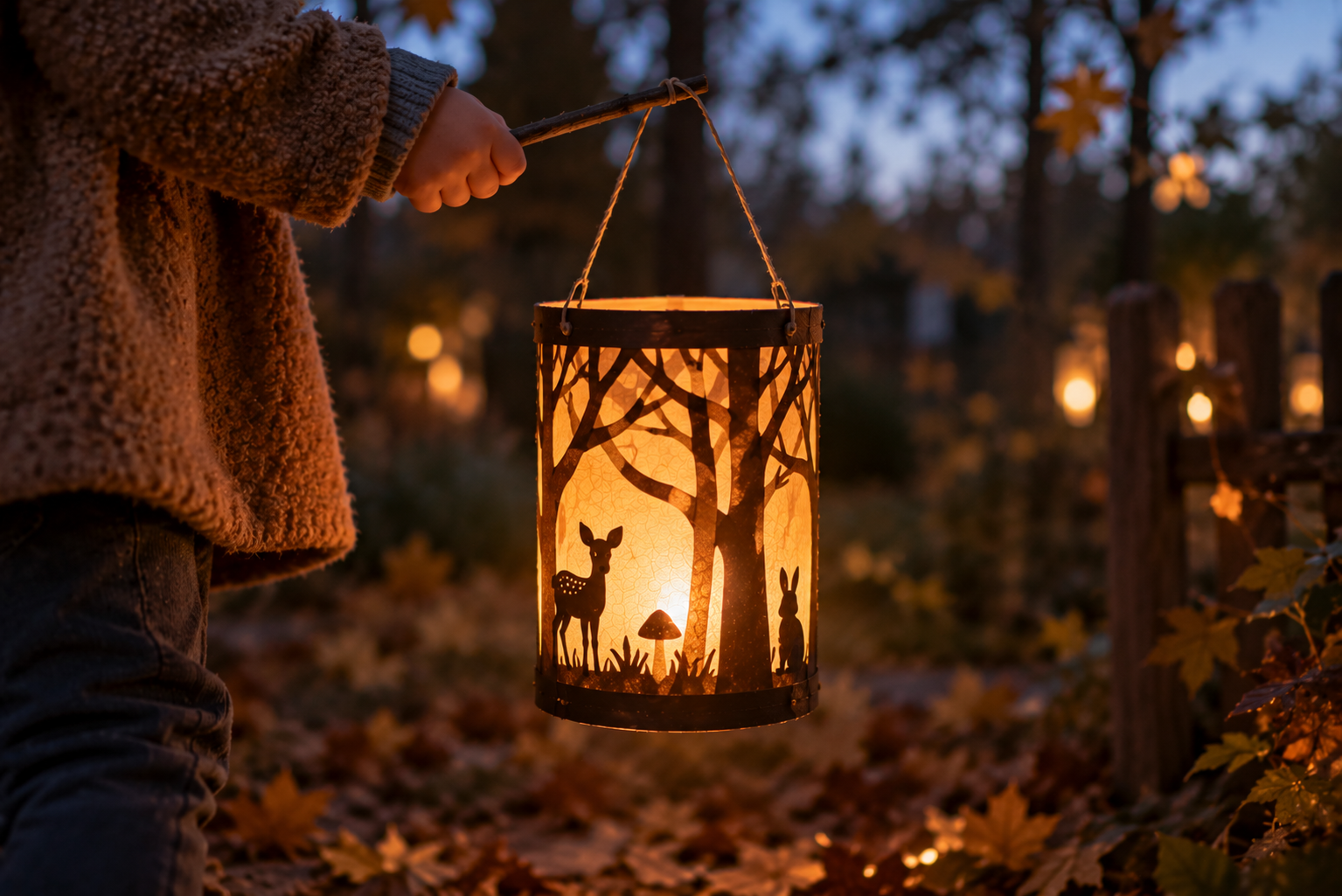 Waldlaterne mit ausgeschnittenen Bäumen Mit Kindern ene schöne Wald-Laterne basteln